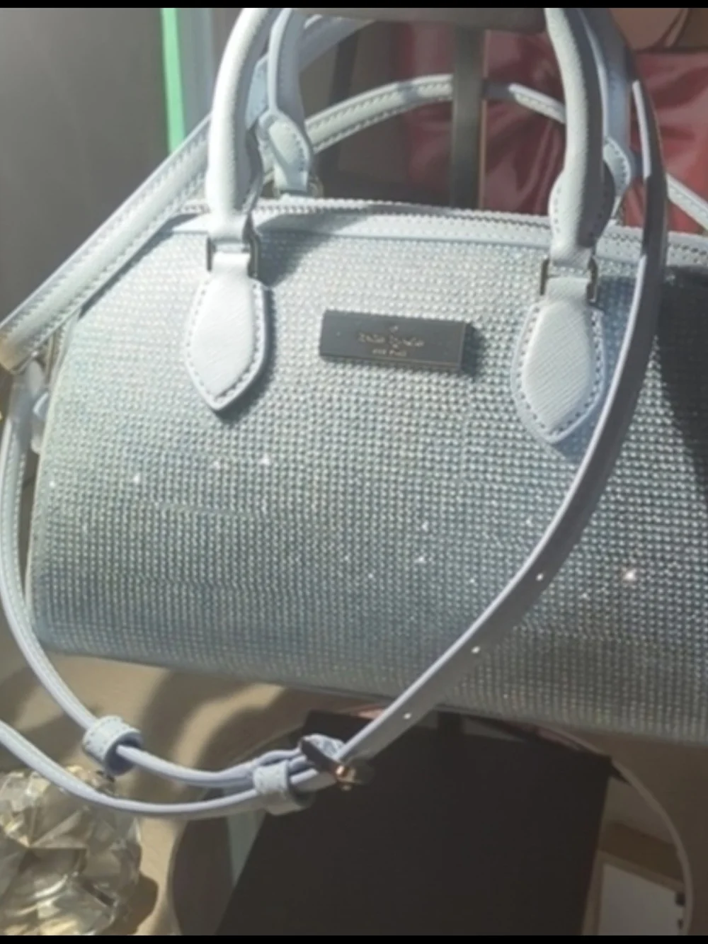 Kate Spade Madlison Crystal-Embellished Denim Satchel w Detachable Strap NWT